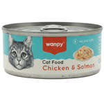 Canned cat food with 'wanpy' branding on a white background