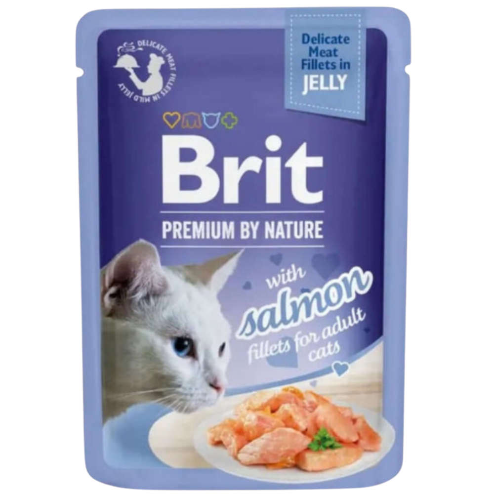 BUY 9 + 1 FREE Brit Wet Food for Adult Cat Fillets in Jelly with Salmon 85g