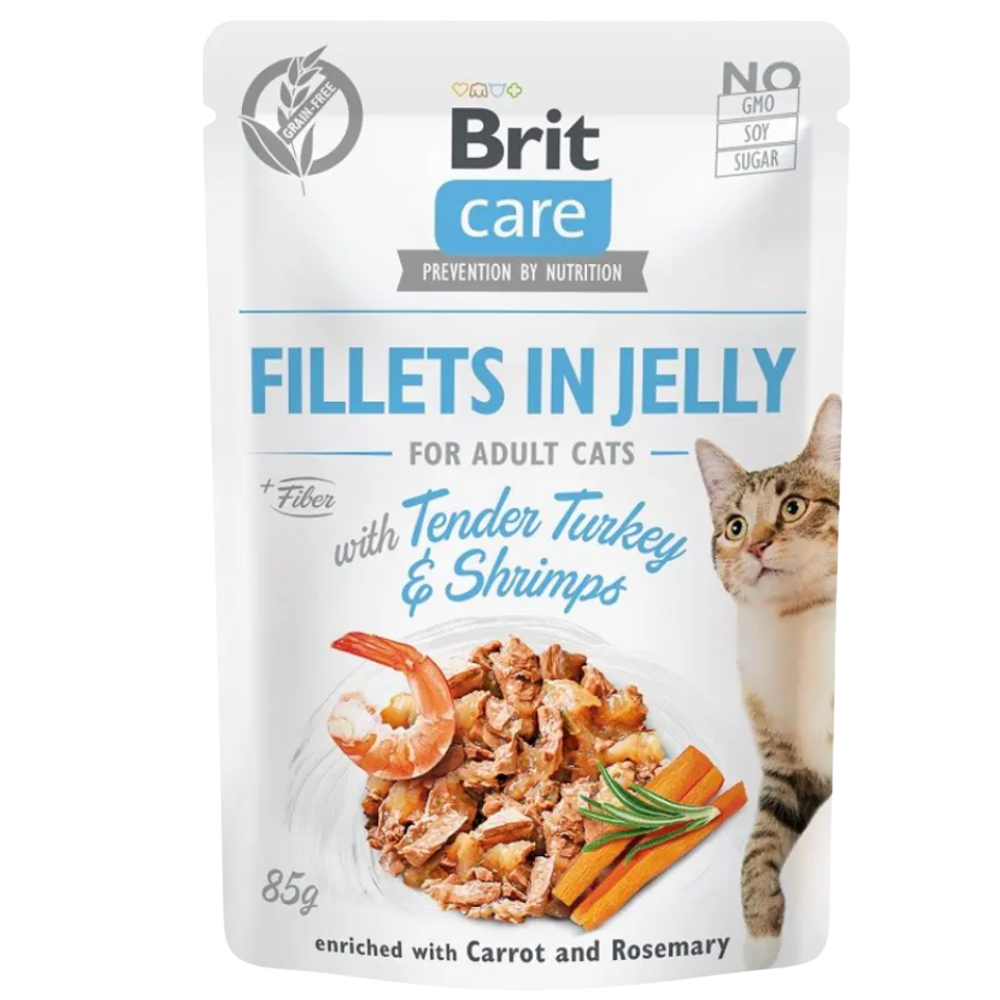 Brit Care Wet Food For Adult Cat Fillets In Jelly With Tender Turkey & Shrimps 85 G