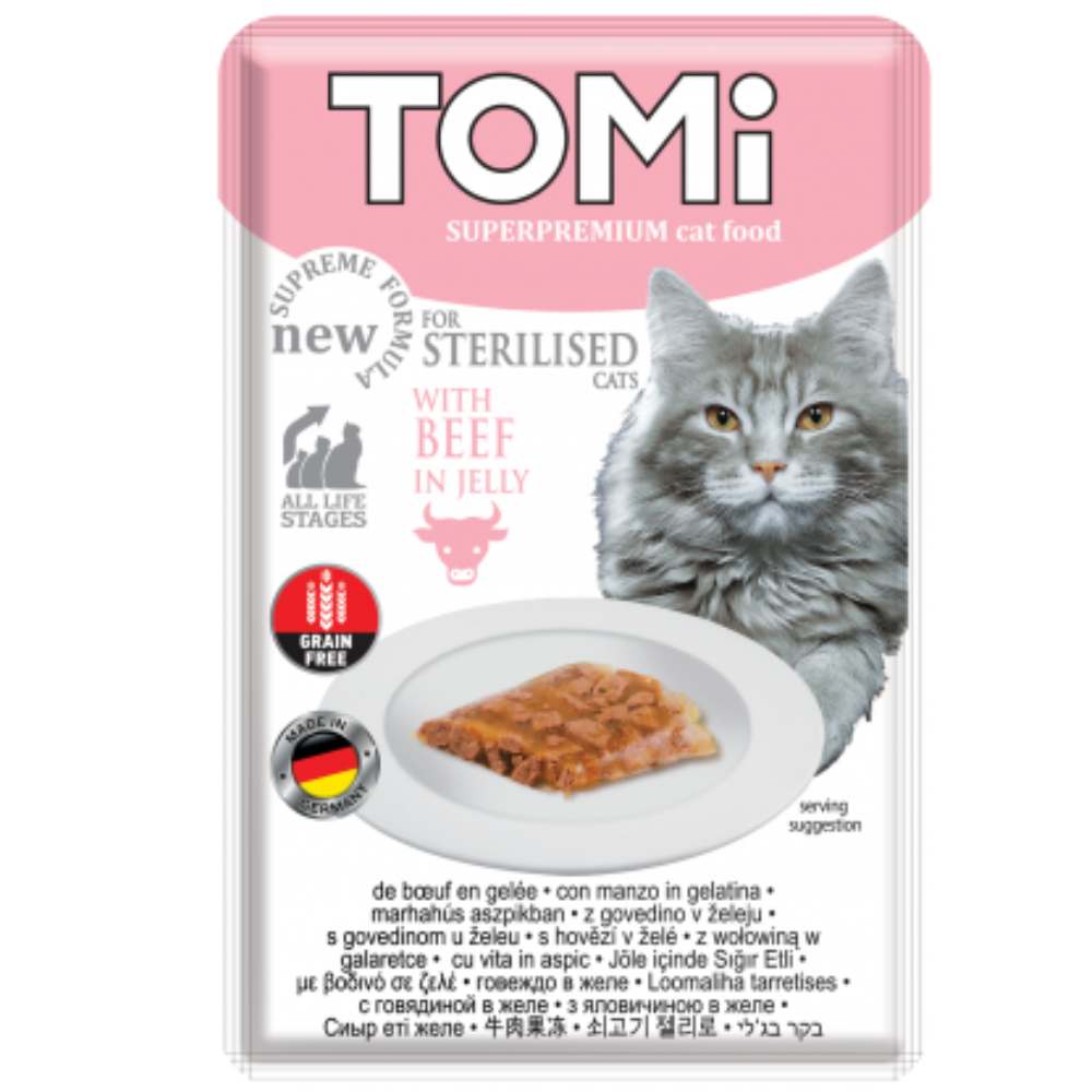 BUY 9 + 1 FREE Tomi Wet Food with Beef in Jelly for Sterilized Cats 85 gr