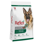 Bag of Reflex high-quality adult dog food with a German Shepherd on the packaging.