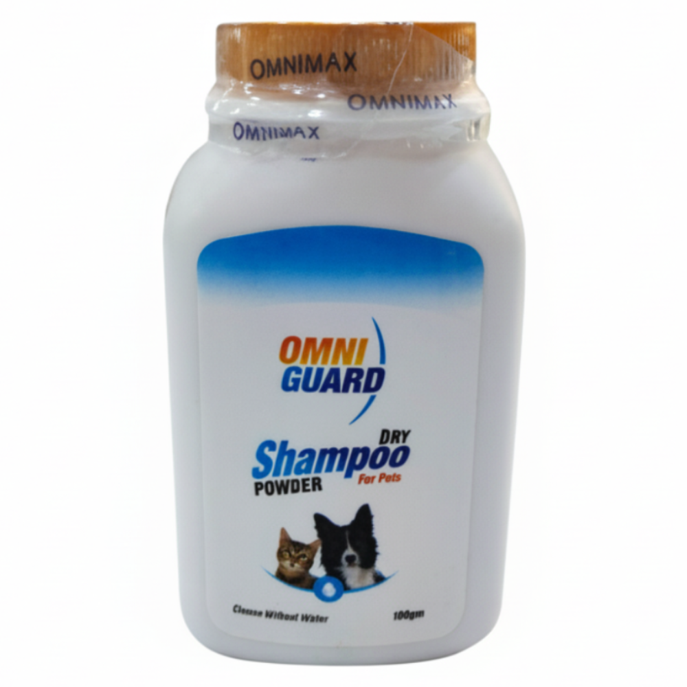 Omniguard dry shampoo powder container on a white background