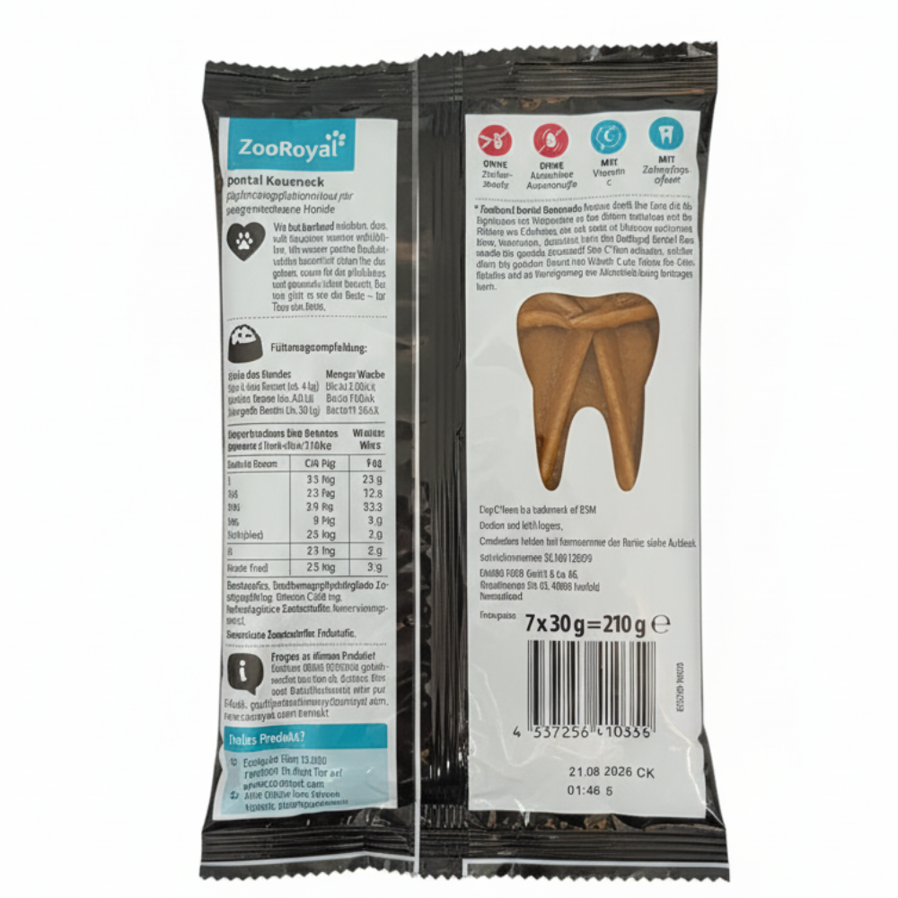 ZooRoyal pet product packaging with tooth illustration on a white background