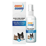 Omni Guard flea and tick spray for cats and dogs with packaging on a white background