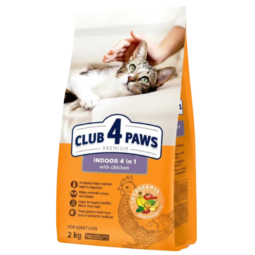 Bag of Club 4 Paws cat food with a cat on the packaging