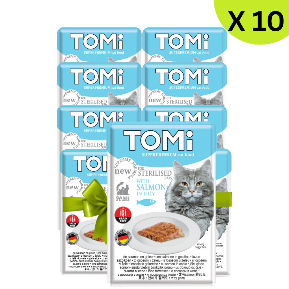 BUY 9 + 1 FREE Tomi with Salmon for Sterilised Cats in Jelly (85G) Petfast.shop Tomi Bundles Cat Exclude Food Wet Food petfast.shop EgyptDefault Title 585.00