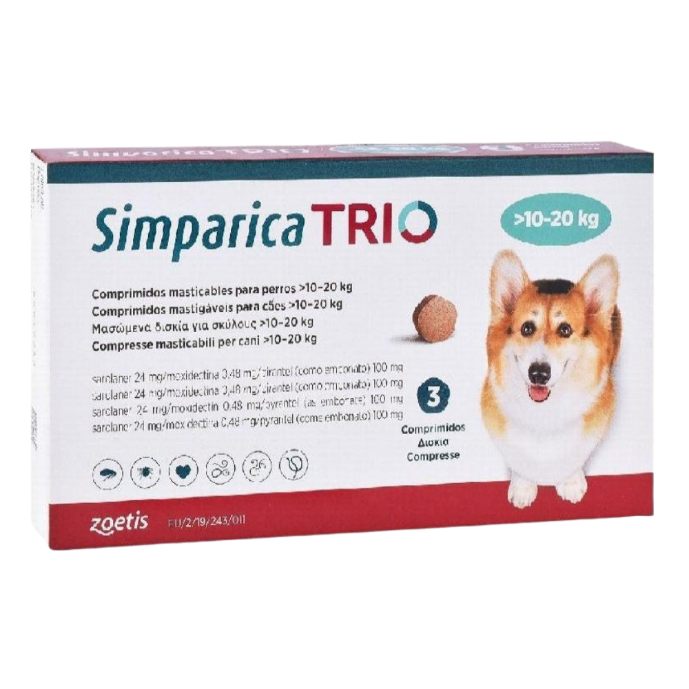 Simparica Zoetis Trio Flea And Tick Chewable Tablets for Dogs (10-20 kg) 1 Tablet Petfast.shop Simparica Dog Flea & Tick Pharmacy petfast.shop Egypt 8436025881881 Default Title 850.00