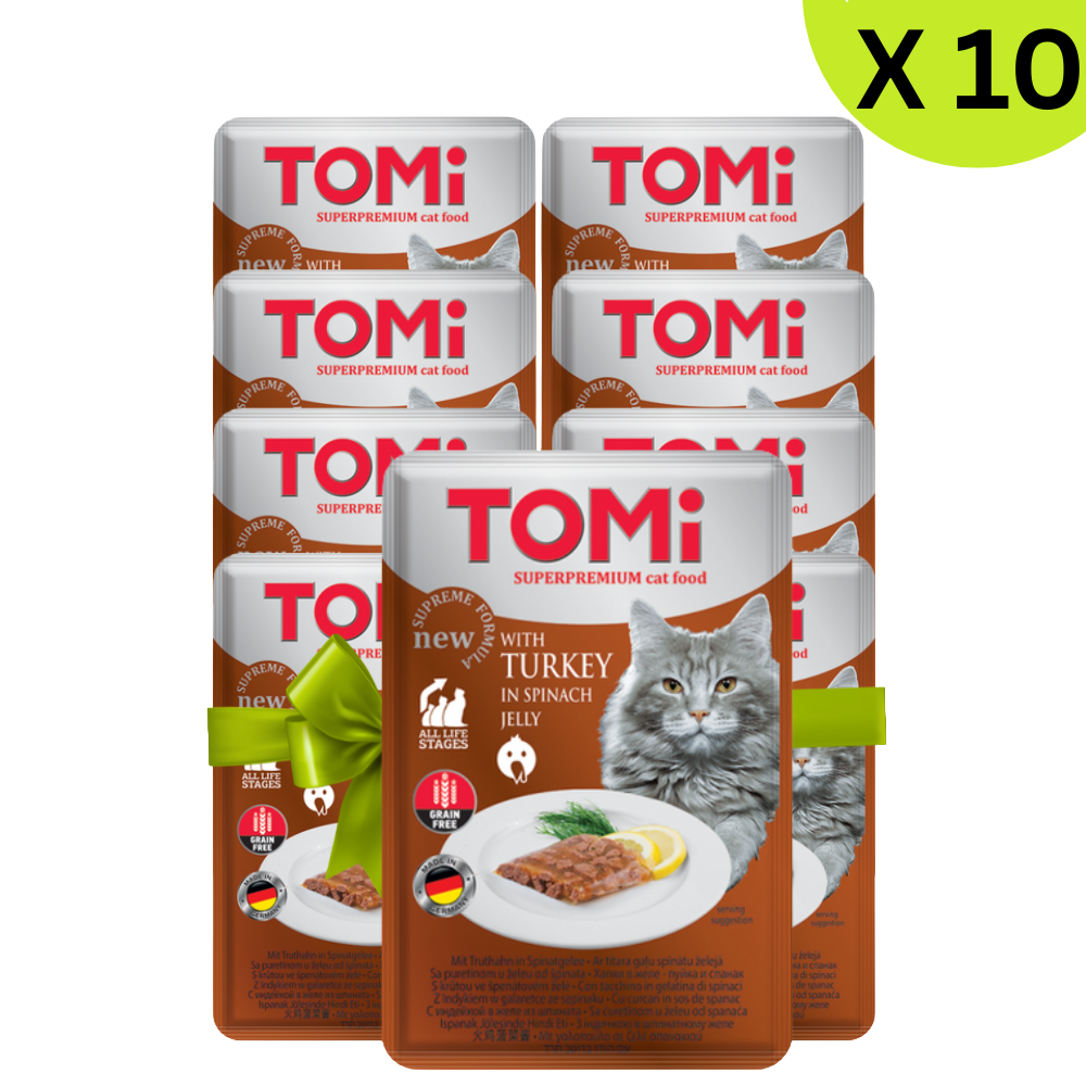 BUY 9 + 1 FREE Tomi Super Premium Cat Food With Turkey In Spinach Jelly 100 G Petfast.shop Tomi Bundles Cat Exclude Food Wet Food petfast.shop EgyptDefault Title 495.00