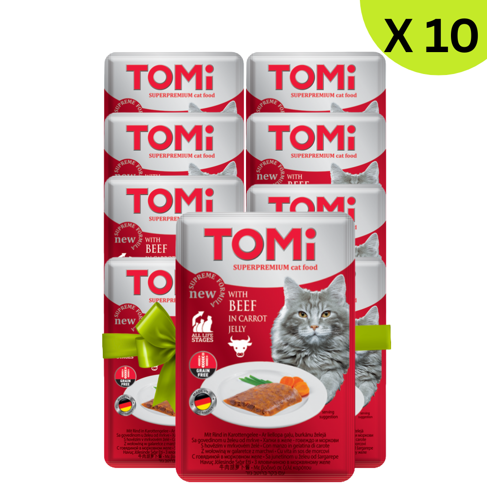 BUY 9 + 1 FREE Tomi Super Premium Cat Food With Beef In Carrot Jelly 100 G Petfast.shop Tomi Bundles Cat Exclude Food Wet Food petfast.shop EgyptDefault Title 495.00