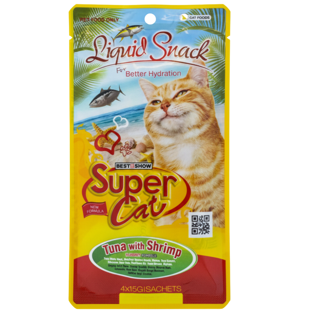 Super Cat Liquid Snack Tuna & Shrimp 4*15g Petfast.shop Super Cat Cat Exclusive Liquid Treat Treats petfast.shop Egypt PSU3952S Default Title 175.00