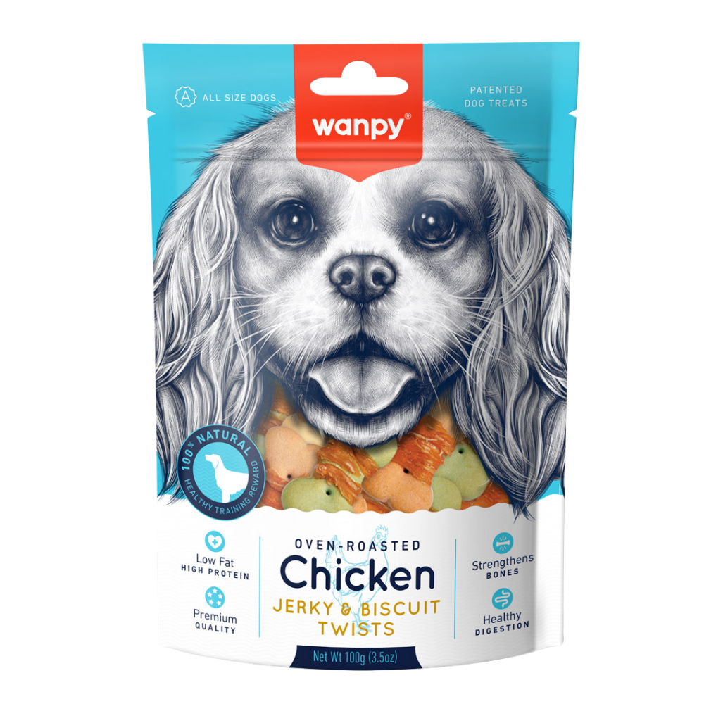 Wanpy Treat For Adult Dog Chicken Jerky & Biscuit Twists 100 g Petfast.shop Wanpy Biscuit Treat Dog Treats petfast.shop Egypt PWA5876S Default Title 240.00