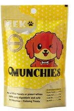 Yellow package of Munchies dog treats with a red dog illustration on a white background