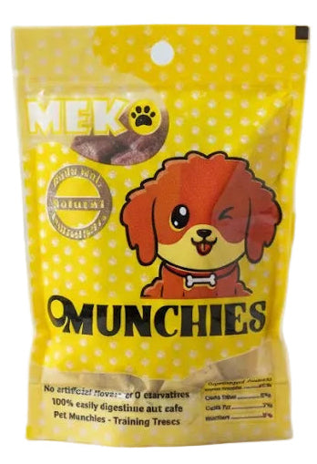 Yellow package of Munchies dog treats on a white background