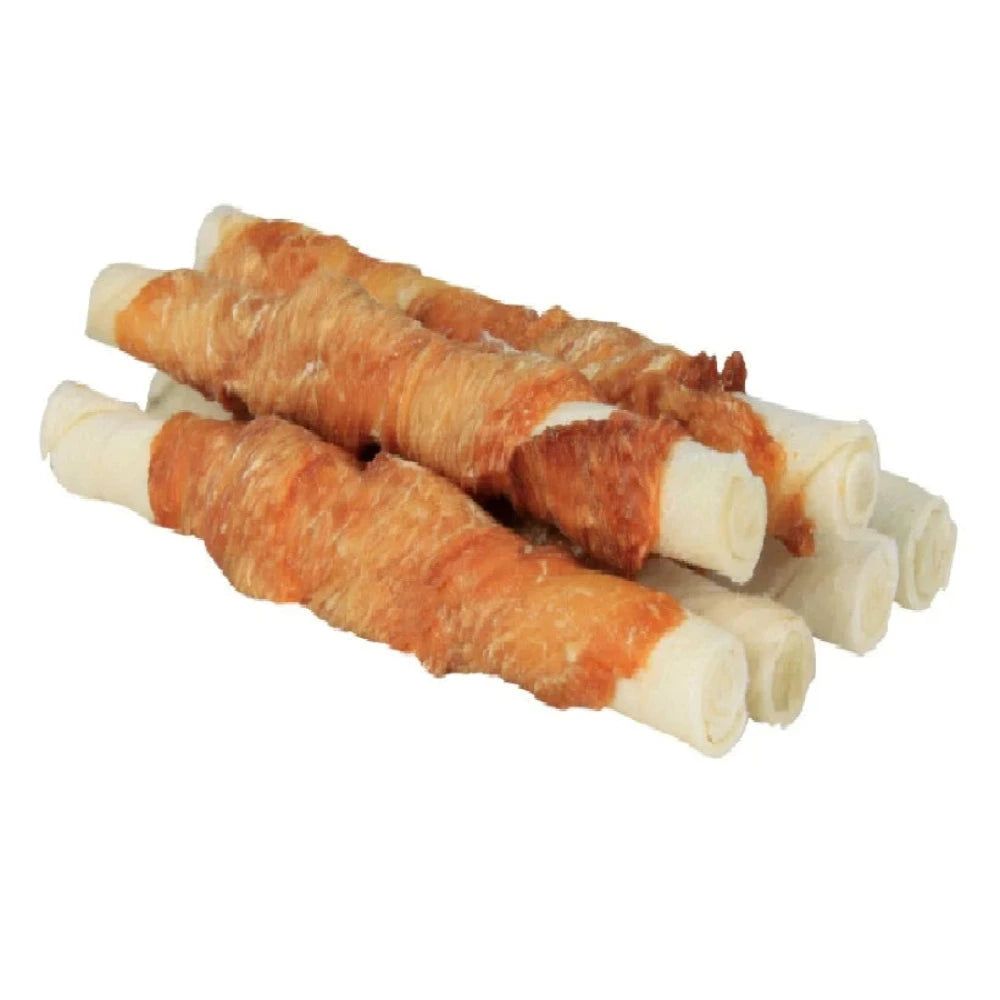 Three rolled-up items with a white background