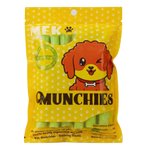 Yellow package of Munchies dog treats with a cartoon dog on the label.