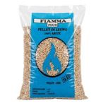 Bag of Fiamma wood pellets with blue label on a white background