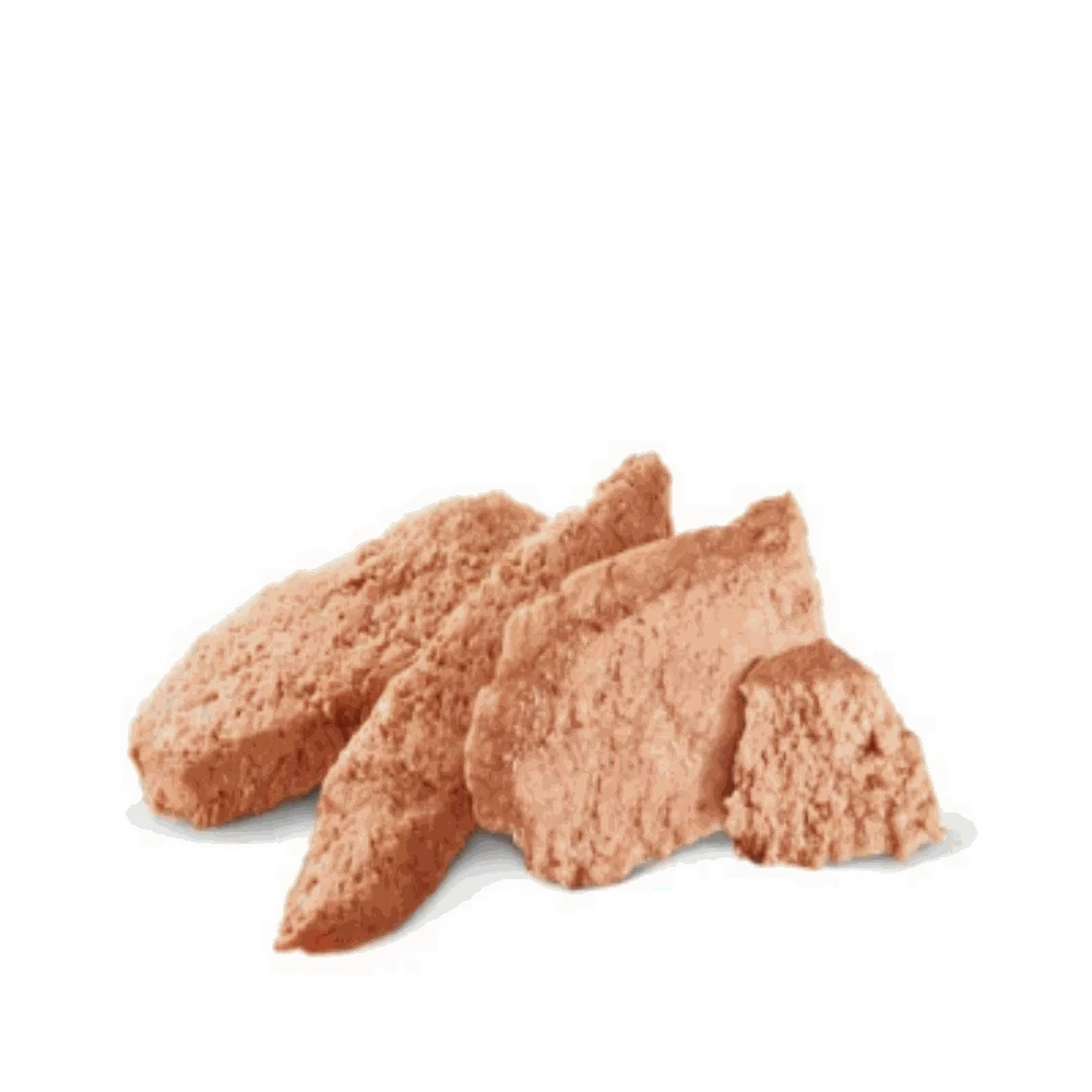 Three breaded chicken tenders on a white background