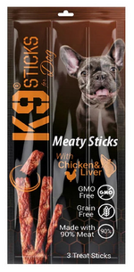 K9 Meaty Sticks Dog Treats - Pack of 3 (Lamb - Turkey - Tuna & Shrimp - Chicken & Liver - Duck).