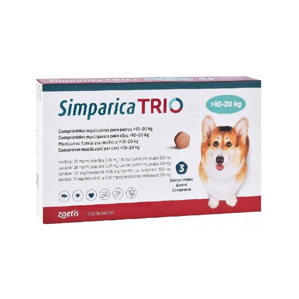 Simparica Zoetis Trio Flea And Tick Chewable Tablets for Dogs (10-20 kg).