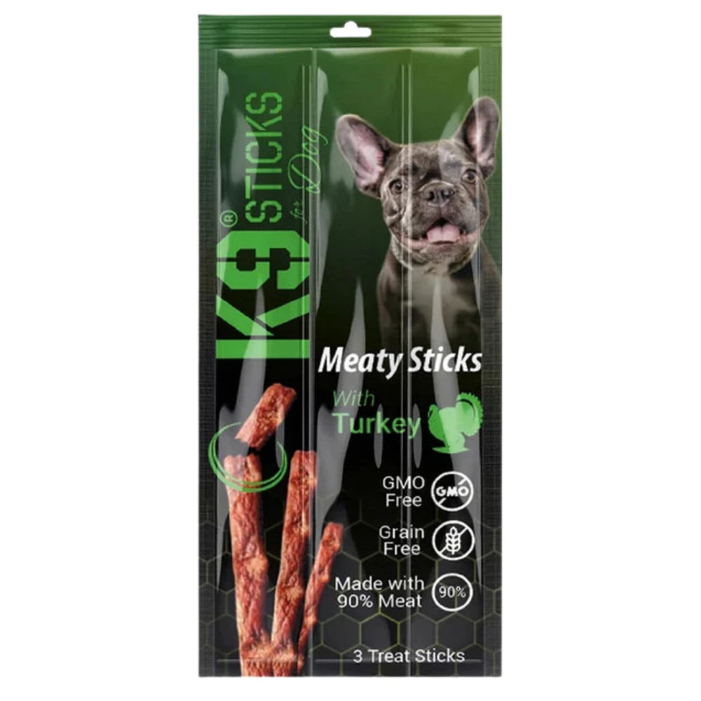 K9 Meaty Sticks Dog Treats - Pack of 3 (Lamb - Turkey - Tuna & Shrimp - Chicken & Liver - Duck).