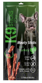 K9 Meaty Sticks Dog Treats - Pack of 3 (Lamb - Turkey - Tuna & Shrimp - Chicken & Liver - Duck).