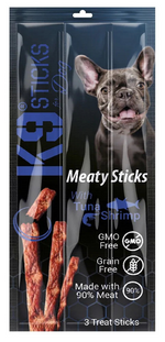 K9 Meaty Sticks Dog Treats - Pack of 3 (Lamb - Turkey - Tuna & Shrimp - Chicken & Liver - Duck).