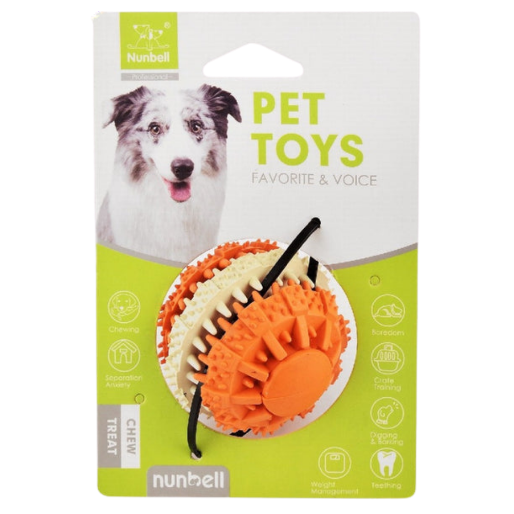 Dog toy packaging with a dog on the left side and text 'Pet Toys' on the right.