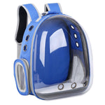 Blue pet backpack with transparent front on a white background
