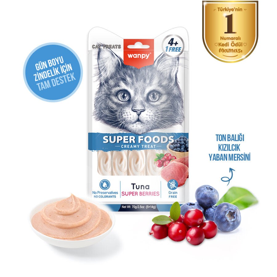 Wanpy Super Foods Creamy Treat Tuna Super Berries 70 g (5*14g) Petfast.shop Wanpy Cat Liquid Treat Treats petfast.shop Egypt PWA5868S Default Title 125.00