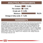 Nutritional label with protein, fat content, and other analytical constituents on a white background.