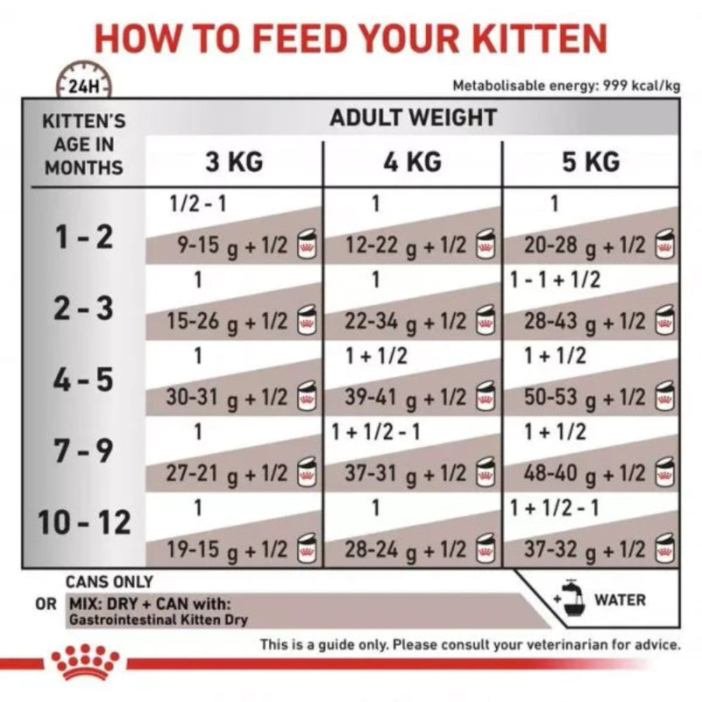 Feeding guide for kittens with weight and age indicators