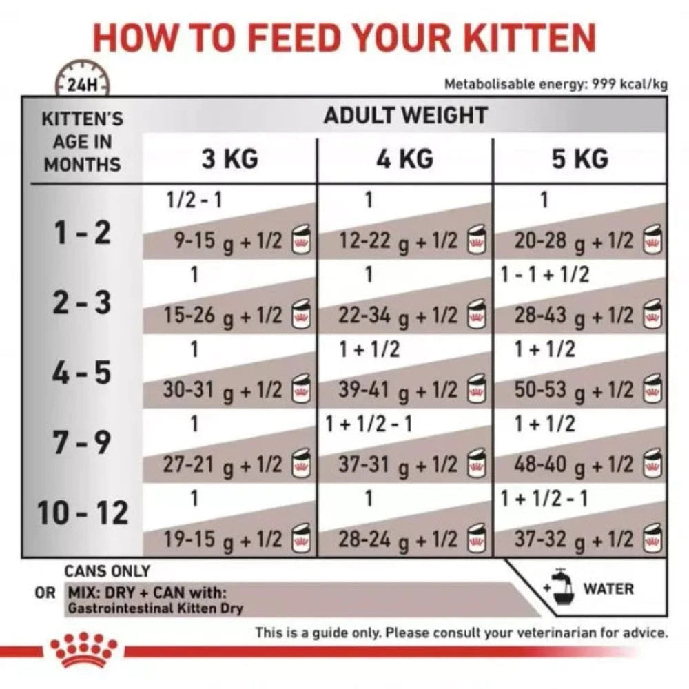 Feeding guide for kittens with weight and age indicators