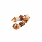 Dog chew toy with bone and rope design on a white background