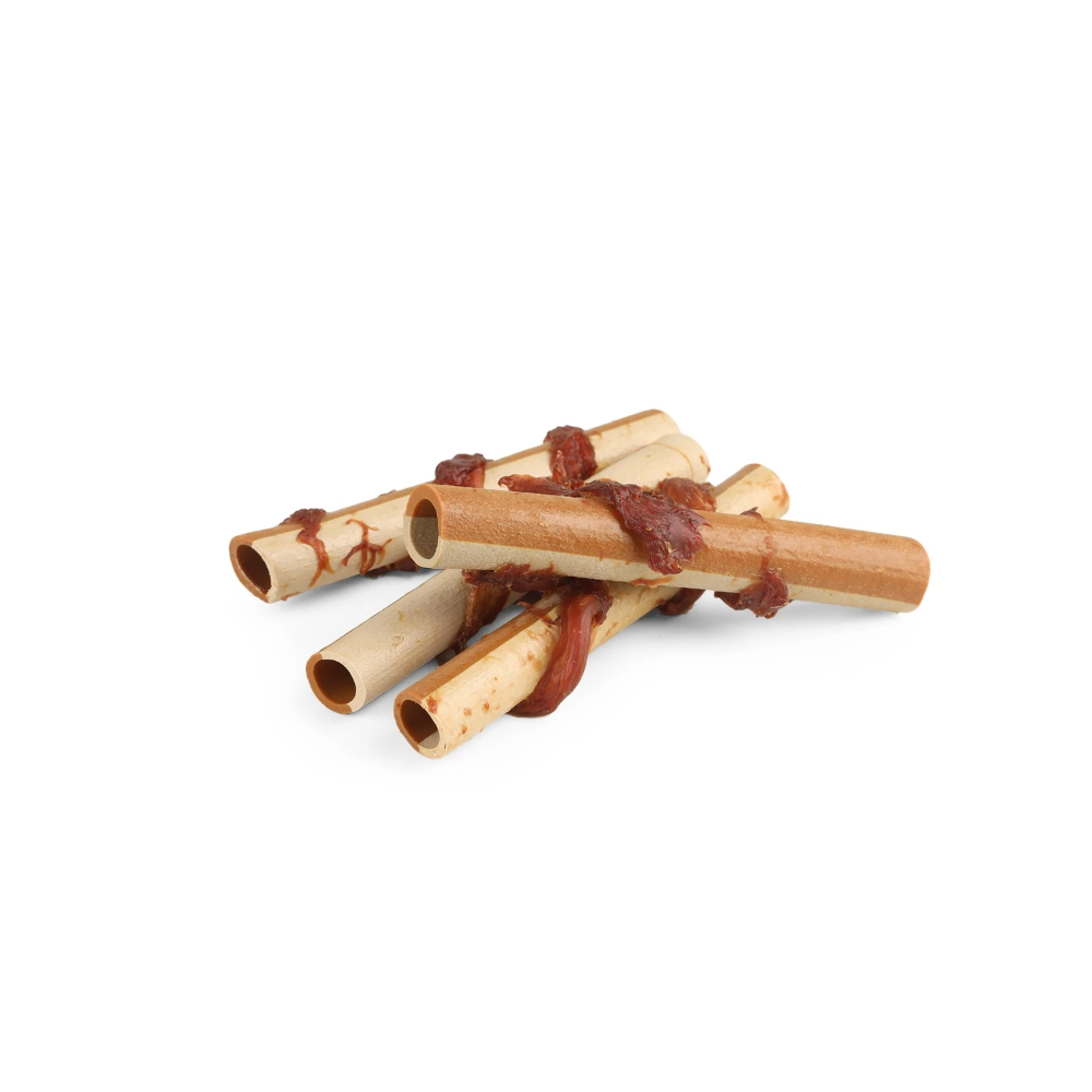Bamboo dog chew treat on a white background