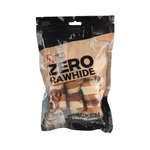 Package of MCH Zero Rawhide Chicken knotted bones for dogs on a white background