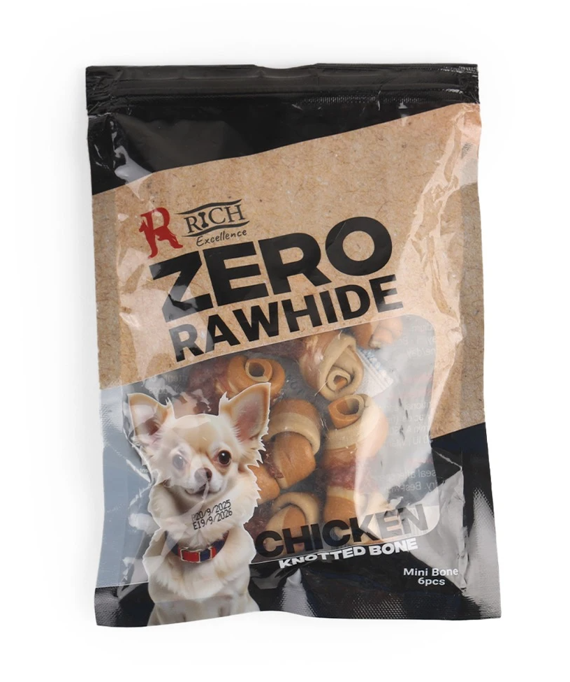 Rich Zero Rawhide Chicken Knotted Bone Mini Bone 6pes