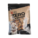 Package of Rich Zero Rawhide Chicken Knotted Bones for dogs on a white background