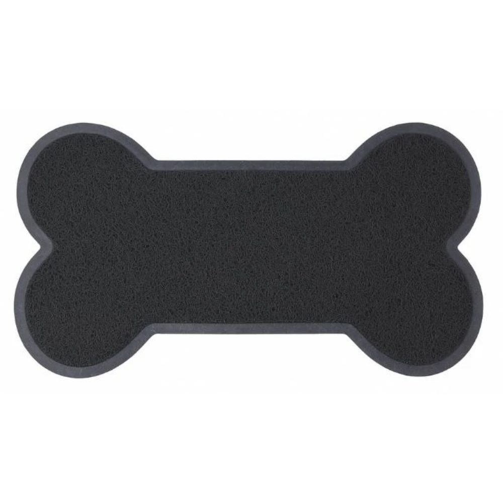 Black bone-shaped mat on a white background