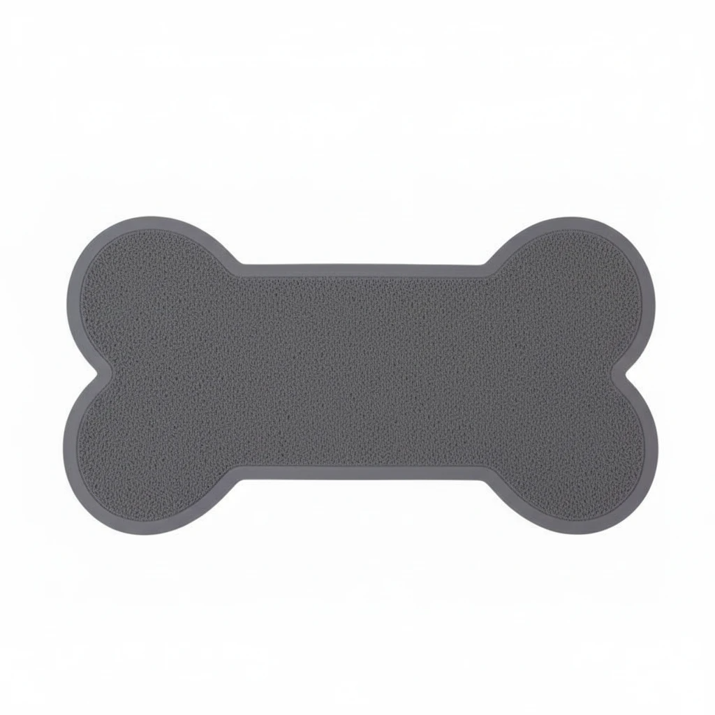 Gray bone-shaped mat on a white background