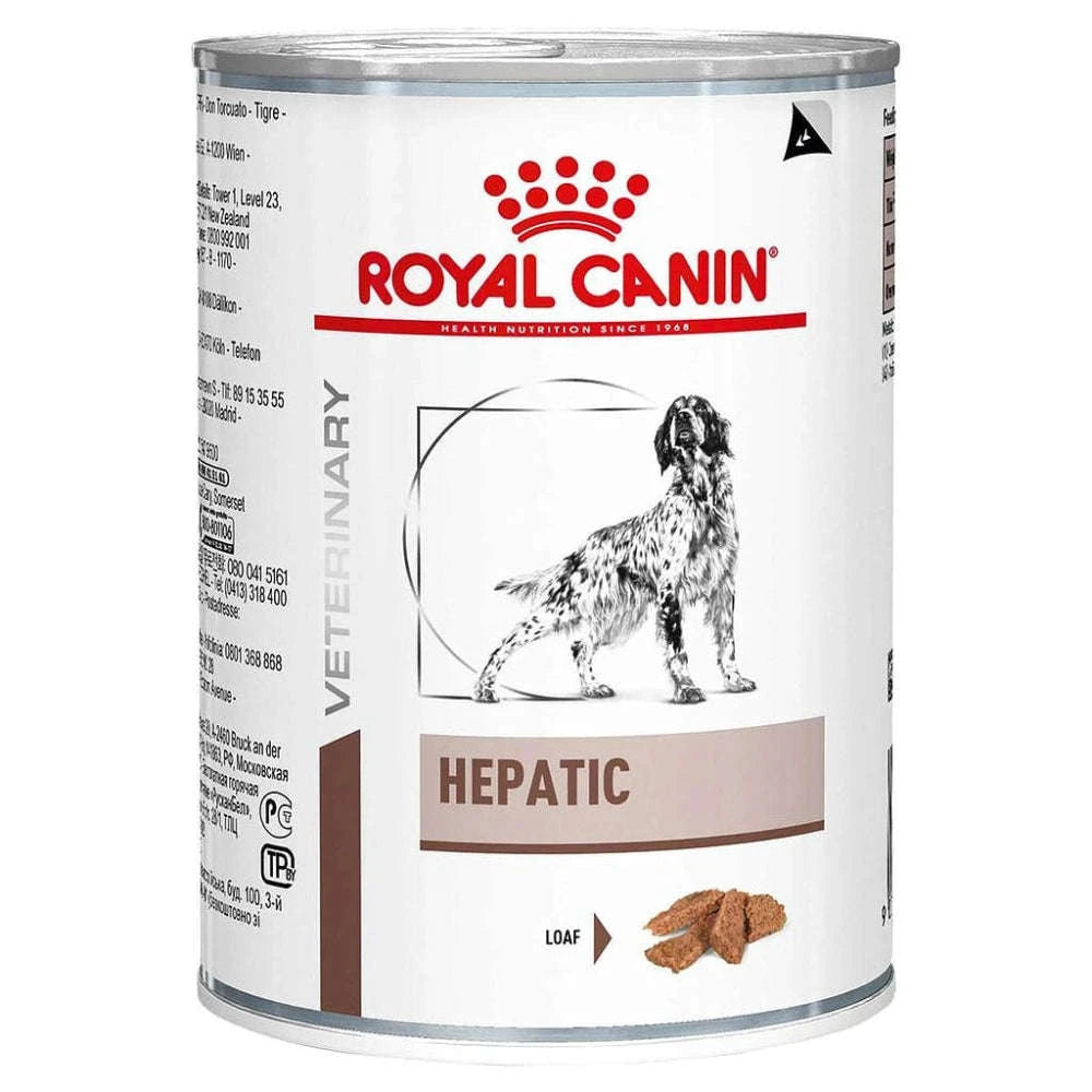 Royal Canin Veterinary Diet Hepatic can for dogs on a white background