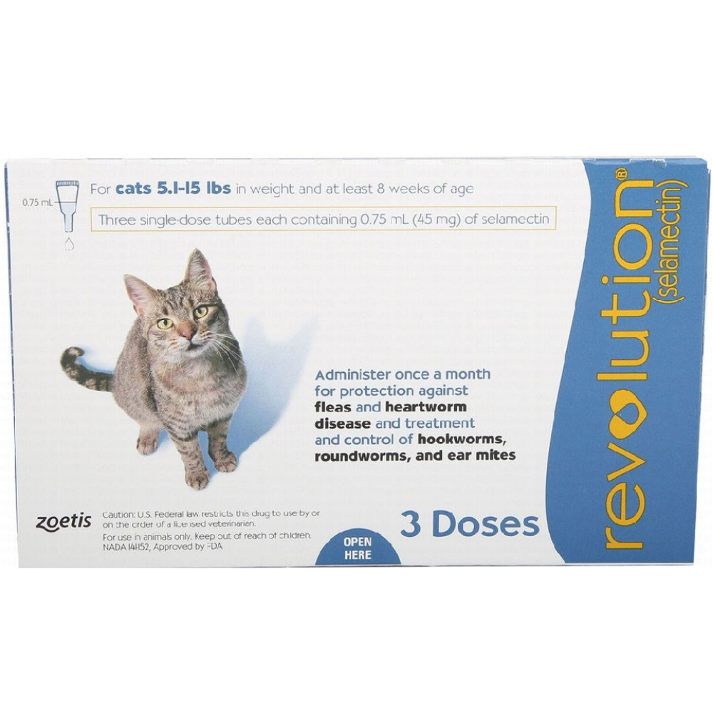 Revolution cat deworming product packaging with a cat illustration on a white background