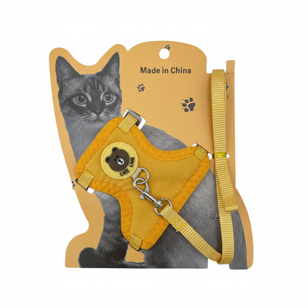 Yellow cat harness on white background