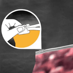 Illustration of a person using a tool on a blackboard with a close-up of a red object.
