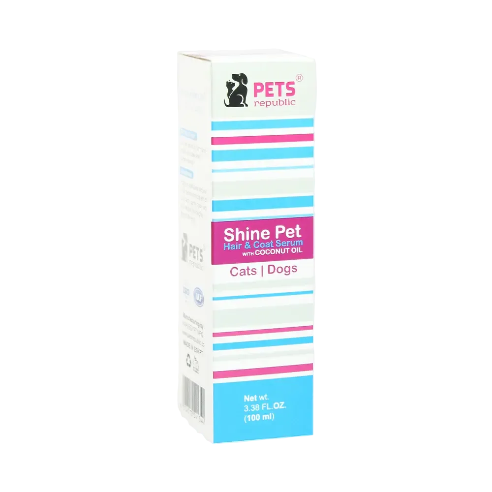 Box of Pets Republic Shine Pet Hair and Coat Serum for cats and dogs on a white background