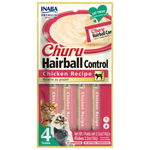 Packaging of Churu Hairball Control Chicken Recipe cat treats by INABA on a white background.