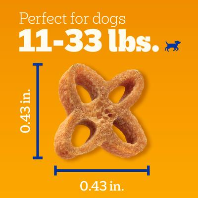 Dog treat with dimensions on an orange background