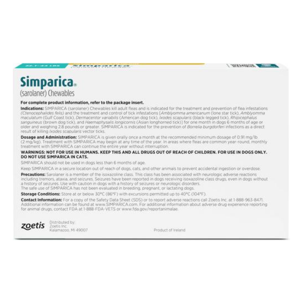 Simparica (Sarolaner) 40mg for Dogs 10–20kg – 1 Chewable Tablet