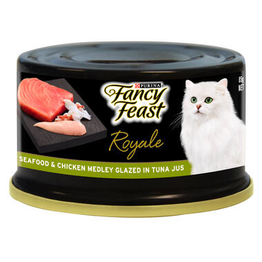 FANCY FEAST Adult Royale Seafood & Chicken Medley Glazed in Tuna Jus Wet Cat Food 85g.