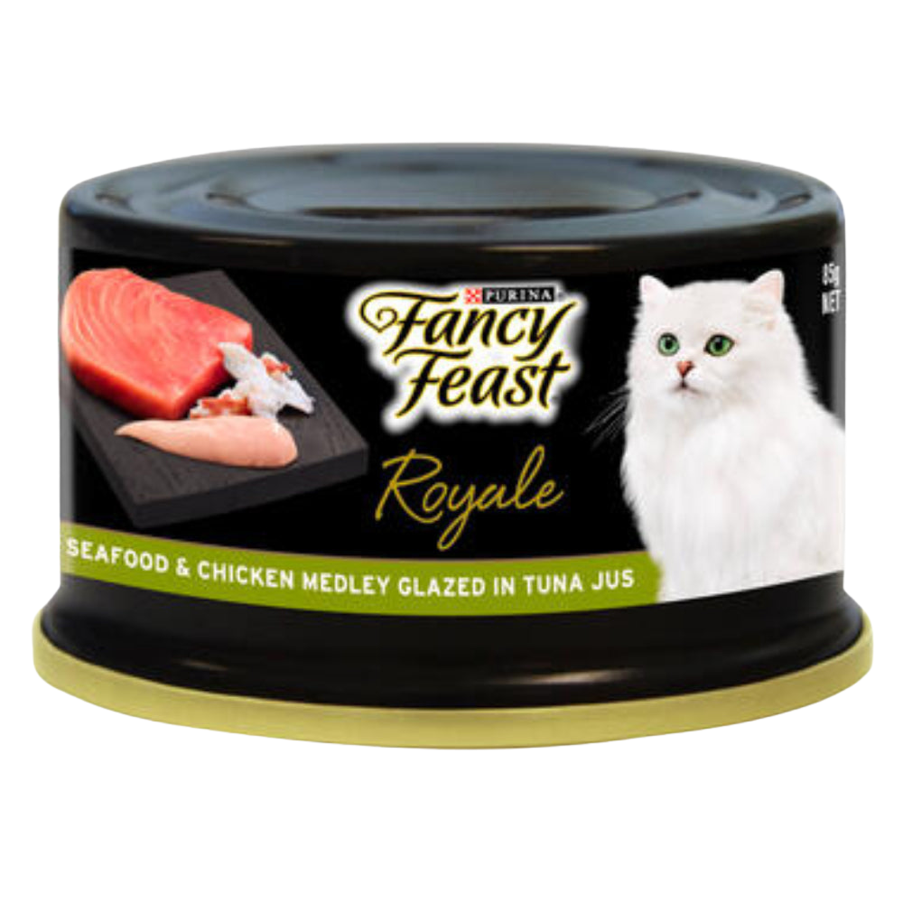 FANCY FEAST Adult Royale Seafood & Chicken Medley Glazed in Tuna Jus Wet Cat Food 85g.
