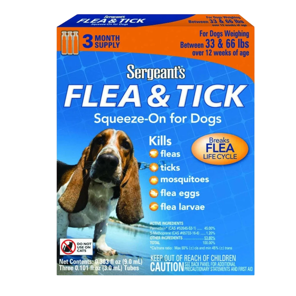 Sergeant's Flea & Tick Squeeze-On for Dogs packaging on a white background